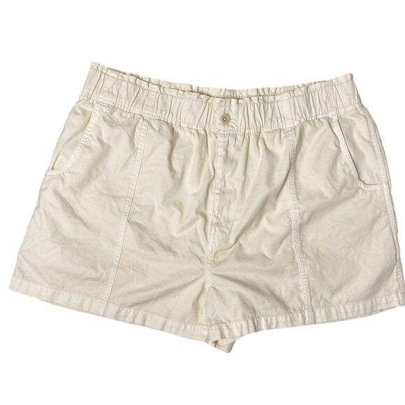 Madewell Pull-On Paperbag Shorts Cream Ivory Elastic Waist Sz 32 Large Bermuda - Picture 2 of 8